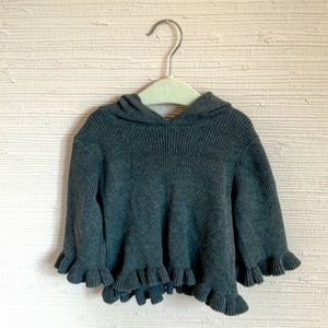 Habitual Girl Gray Hooded Sweater with ruffled cuffs and hem. Size 12 months.